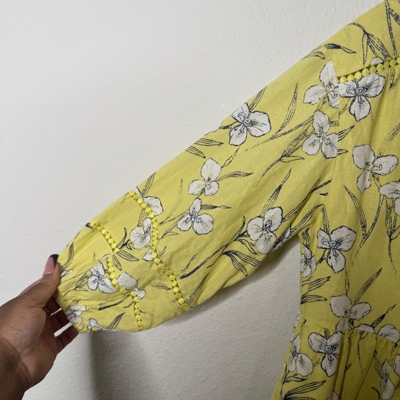 Maeve Anthropologie Yellow Floral Linen Blend Tiered Babydoll Mini Dress SP - Picture 4 of 10